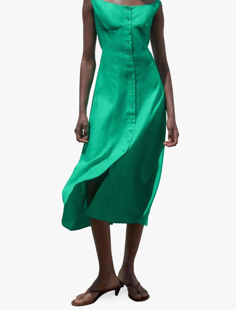 Mango Vibrant Green Button-Front Midi Dress